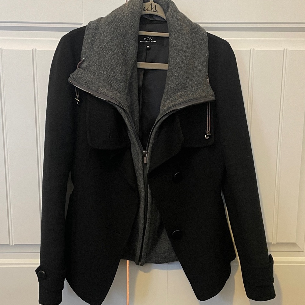 Two way Black and Gray Women's Short Wool Jacket (Korean brand)